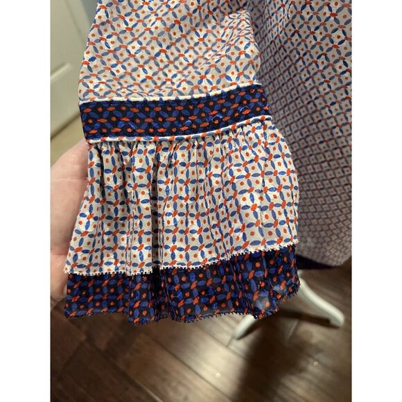 TORY BURCH Silk Blend Embroidery Tie-neck Top-Colorful Contrast Blouse SZ XS - Picture 4 of 10